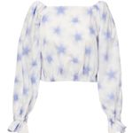 Levi's NEW  Top Daphne Cotton Scrunchie Long Bell Sleeves White/Purple Size Medium Photo 4