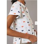 Maeve Anthropologie Top Womens Small White Short Sleeve Bow Embroidered Polo Photo 4