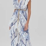 Alexis  Loordes Blue White Tie Dye Tiered Ruffle Maxi Dress Size XS Photo 0