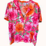 Caribbean Joe  Silk Rayon Floral Camp Shirt Tropical Print Button Front Size L Photo 0