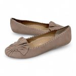 Neiman Marcus  Tan Suede Scalloped Ballet Flats with Ruched Bow Detail Size 7 Photo 12