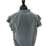 Silver Sheer Metallic Short Sleeve Blouse Size M/L Flounce Flutter 80s Disco Emo Size L Photo 1