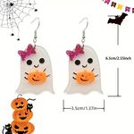 🌸 4 for $20 Halloween Ghost Earrings with Sparkling Pumpkin & Bows White Photo 2
