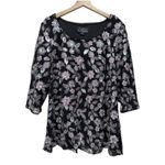 Alex Evenings New  2X‎ Black Sequin Floral Embroidered Overlay Top 3/4 Sleeve Photo 1