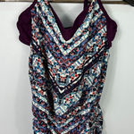 Athleta ‎ Women's Swimsuit 34BC Purple Multi Print Tankini One Piece Active Swim Photo 0