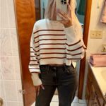 Free People White and Brown Striped Sweater Photo 4