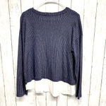 ZARA  Top Women Size M Long Sleeve Navy Blue Crewneck Textured Double Layered Photo 3