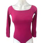 Sézane Sezane Women's Pink Long Sleeve Square Ribbed Knit One Piece Bodysuit Top Size S Photo 0