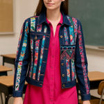 Colorful Floral Denim Jacket • Jean jacket • patchwork quilted Teachercore Blue Size M Photo 0