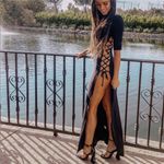 Meshki NEW NWT Kathryn Long Sleeve Lace Up Open Back Side Slit Maxi Dress Photo 4