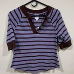 Maeve NWT  Half-Sleeve Henley Tee purple striped size Large antropologie Photo 0