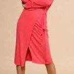 Reiss  Grace pink salmon watermelon colored long sleeve true wrap dress Photo 0