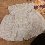 Madewell  swiss dotted ruffle blue & white top size L Photo 4