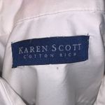 Karen Scott  Cotton Rich White Button-Up Shirt Embroidered Heart Patterns Beaded Photo 7