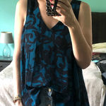 Eight Sixty Teal Blue Black Abstract Print V Neck Sleeveless Tank Top Women's M Photo 0