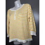 Candace Cameron Bure Sweater Womens XXS Yellow White Stripe Henley Knit Top Photo 2