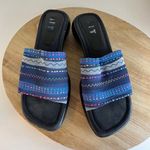 Art Effects Blue Embroidered Square Toe Chunky Slide Sandals Brazil Size 8 Photo 1
