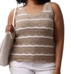 LC Lauren Conrad  Sweater Tank 4X Plus Pointelle‎ Knit Scoopneck Tan White Stripe Photo 12