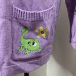 Disney  Princess Tangled Sz MD Pascal Lanterns Sweater Cardigan Button Purple Photo 3