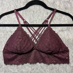 Aerie  Bralette Medium Lace Burgundy Cross Back Strappy‎ Photo 0