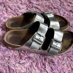 Birkenstock  Arizona Soft Footbed Women Size 40 Leather Silver Metallic Sandals Photo 1