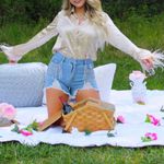 These Three Boutique Satin Feather Shirt Photo 1