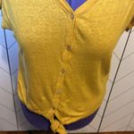 Rachel Zoe Women’s Large Yellow Button Linen Tie Short Sleeve Top Shirt Summer Photo 1