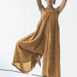 NEW Linen Relaxed Fit Cotton Sleeveless Loose Jumpsuit Adjustable Strap L Orange Size L Photo 0