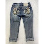 Miss Me Jeans Womens Sz 25 cuffed capri Denim Embellished Fleur de lis Pockets Photo 10
