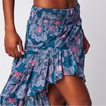 Free People  Morning Sun Ruffle Floral Maxi Skirt Medium Summer Beach Bohemian Photo 2