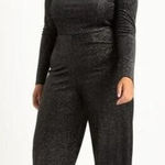 Eloquii NEW black Strong Shoulder Velvet Jumpsuit glitter , 22 Photo 0