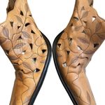 MIA Vicki Laser Cut Leaf Pattern Slip-On Leather Mules Tan Photo 9