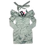 Pretty Little Thing - Constructed Satin Draped Bardot Bodycon Dress in Sage Photo 3