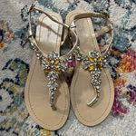 BCBGeneration - PL-BRIZE Flat Gold Jeweled Rhinestone Sandals - 7.5 Photo 0