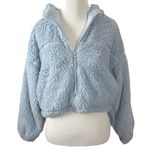 BDG Urban Outfitters  Cropped Teddy Hoodie Jacket Size Small Baby Sky Blue Photo 0