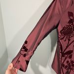 Vintage Dark Red Velvet Floral Mixed Media Button Up Tradition Chinese Jacket Size M Photo 3