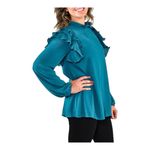 JODIFL  Pleated Ruffle Bubble‎ Sleeve Teal Blue Blouse Women Size Medium Photo 1