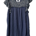 Suzanne Betro Size Large Tunic Top Shirt Blue Flutter Sleeve Knit Textured Boho Photo 0