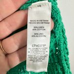 Chico's ‎ Green Crochet Knit Top Size Small Linen Cotton Blend Short Sleeve Photo 2