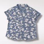 Faded Glory  Blue Floral Chambray Button Down Shirt Size Large Photo 7