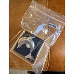 None Silver Dolphin Pendant Necklace With Rhinestone Accents On Gold-Tone Paperclip C Photo 5