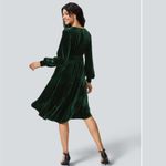Halara  V Neck Crossover Bishop Long Sleeve High Low Flowy Velvet Midi Dress L Photo 1
