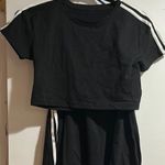 UStyle modern romance Black Crop Top with White Stripes and matching skirt Size M Photo 0