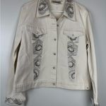 Christine Alexander Cream Silver Embroidered Jean Jacket Size M Photo 0