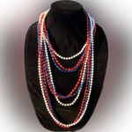 Tahari Elegant blue red white Beaded Necklace multi freestyle lightweight 90” Photo 5