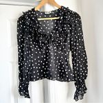 RIXO Lasca Ruffled Silk Polka Dot Blouse in black and white Size 6 Photo 2
