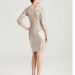 Tadashi Shoji  Embroidered Sequin Lace‎ Sand Beige Cocktail Dress Size 12 Photo 1