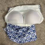 Lands' End High Neck Tankini Swim Top Blue Majolica Batik 4 D Padded Bra Modest Photo 1