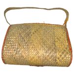Vintage Caribbean Hand Woven Large Straw Grass Raffia Shoulder Bag Floral People Photo 2