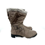 Torrid NWOB size 8 zip up mid calf boots taupe wide calf double buckle moto Photo 2